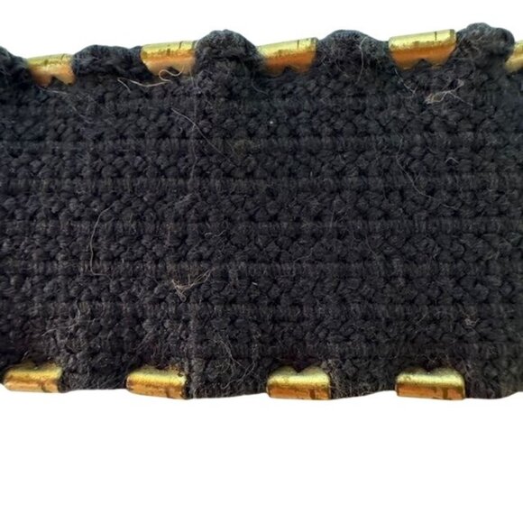 Vintage Gold-Tone Metal Waist Belt With Textured Rectangular Clasp & Elastic Bac - Picture 9 of 10